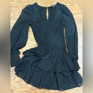 DO+BE Black Long Sleeve Dress with Ruffle Hem MEDIUM